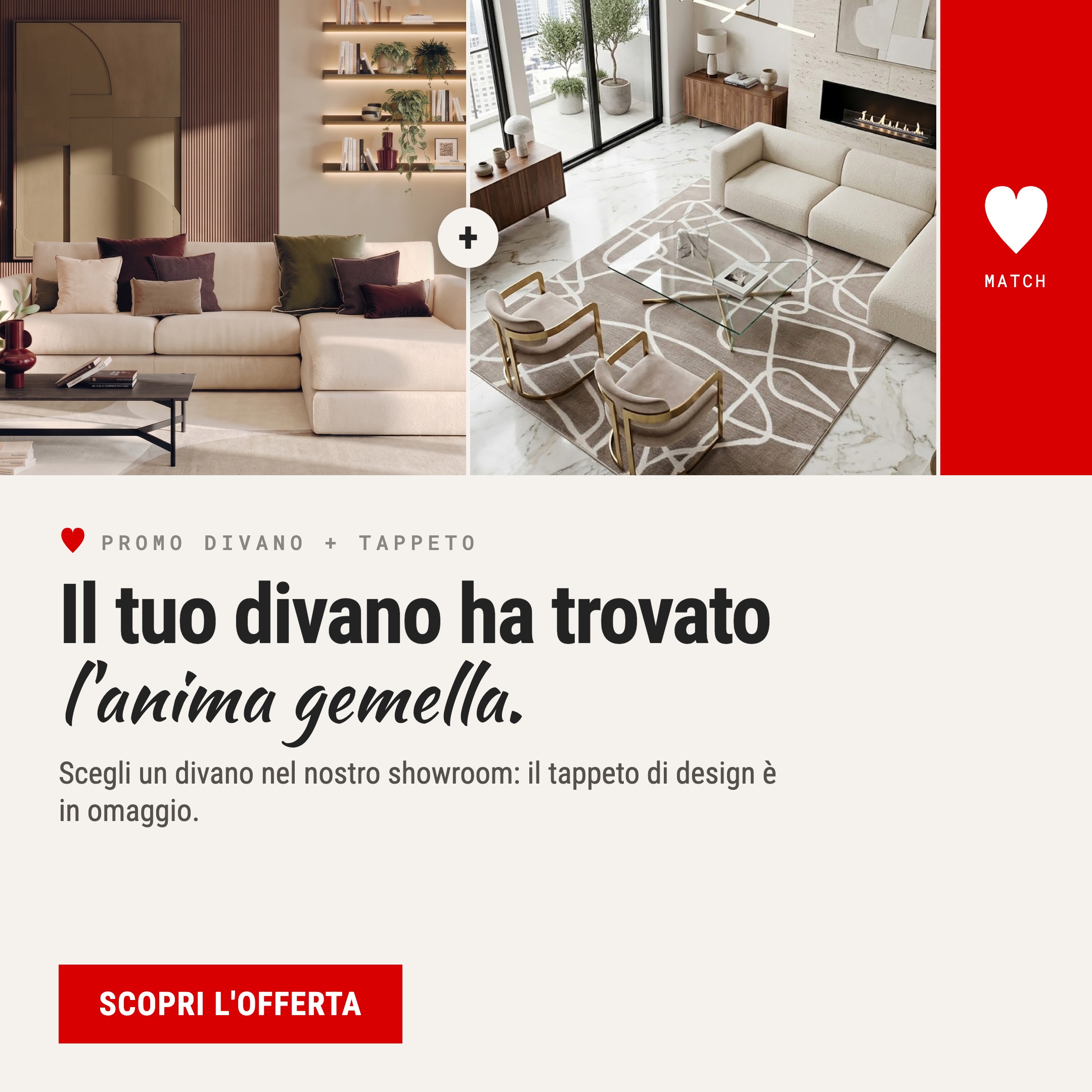 Acquista un divano Tramontin e il tappeto di design e in omaggio